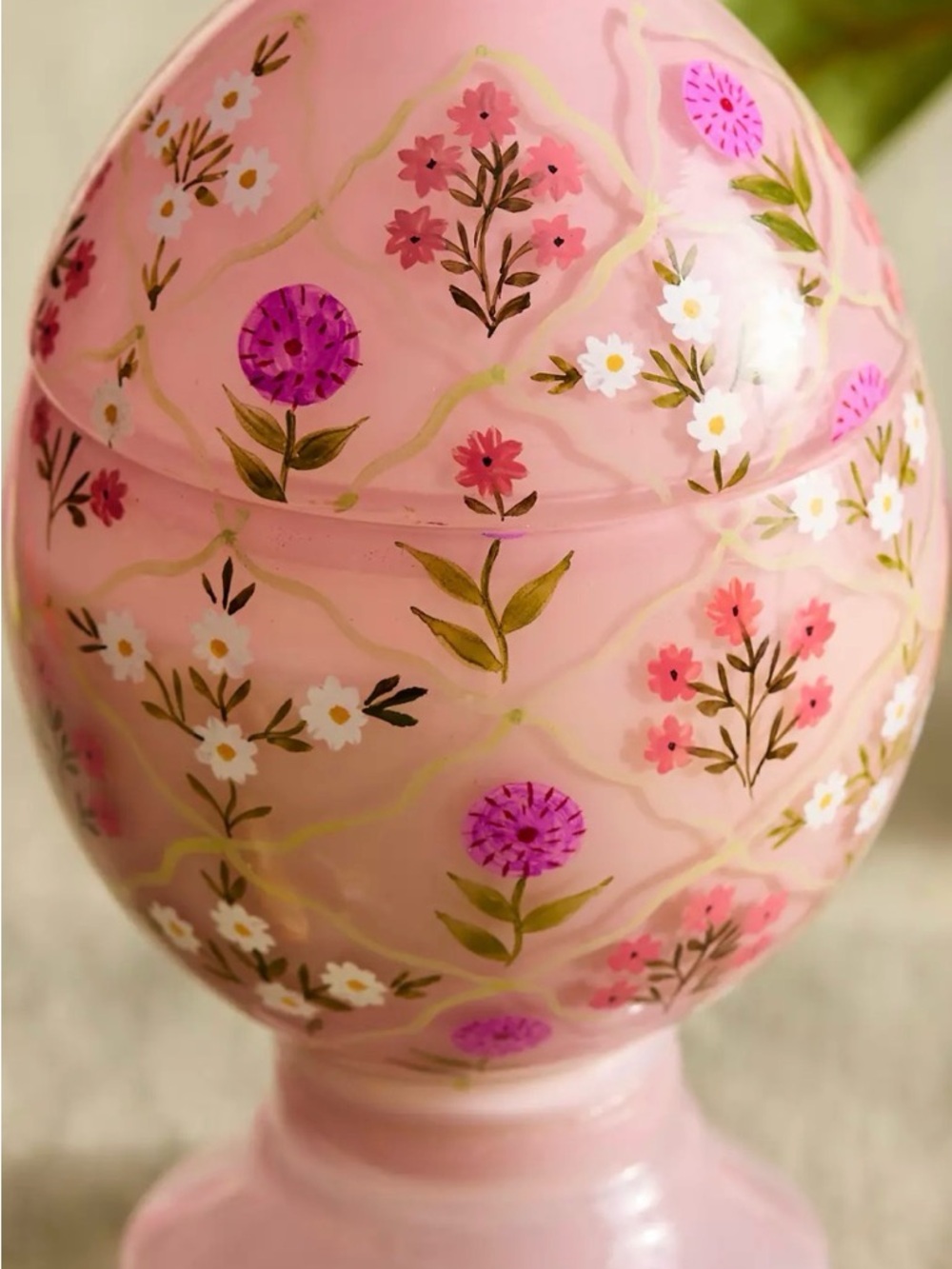 Terrain Anthropologie Hand-Painted Glass Egg Candle – White Amber & Mandarin 7”